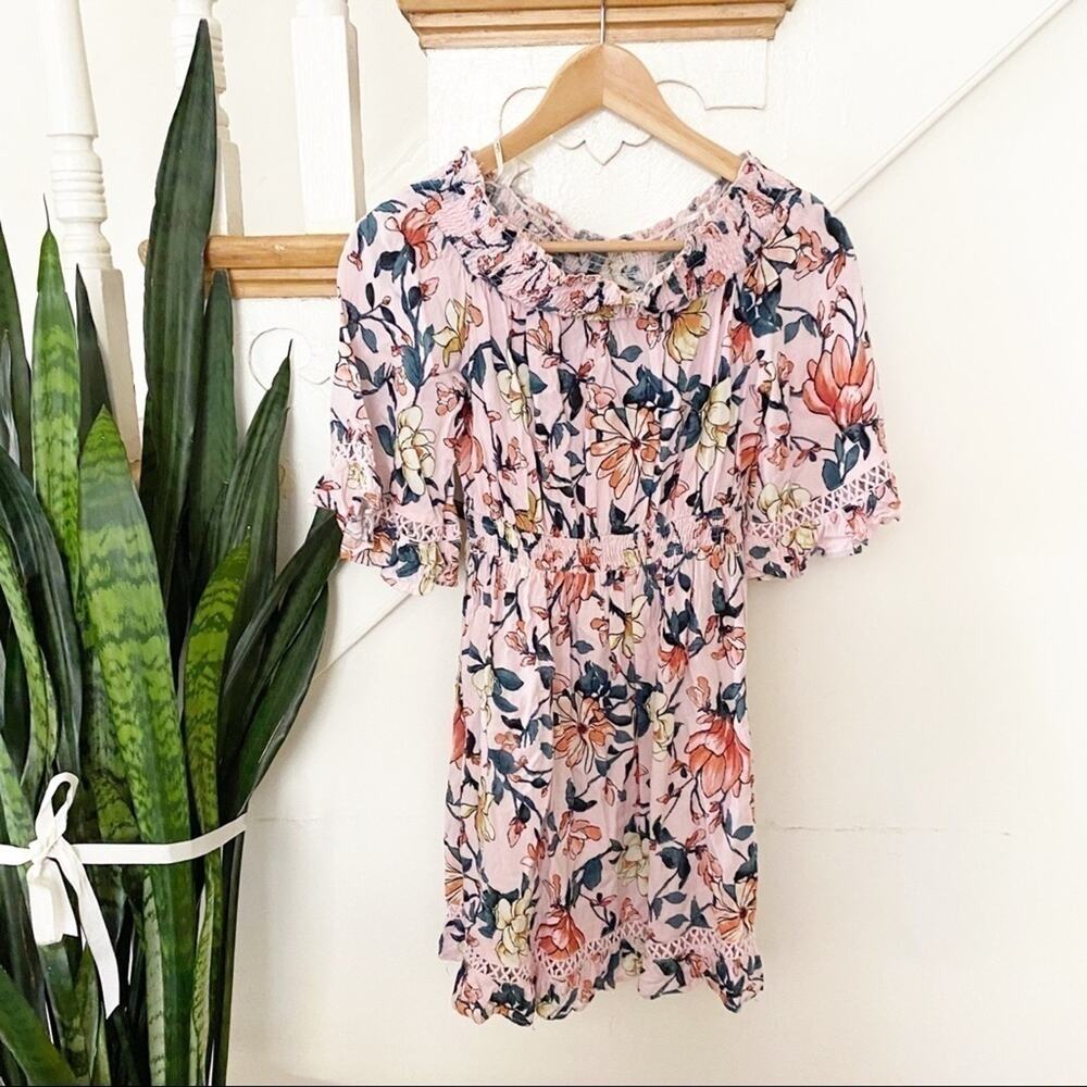Lulu's pink floral off shoulders mini dress sz XS